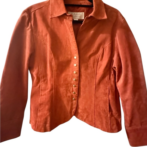 Christopher & Banks Women's Orange Leather Jacket - Picture 2 of 8